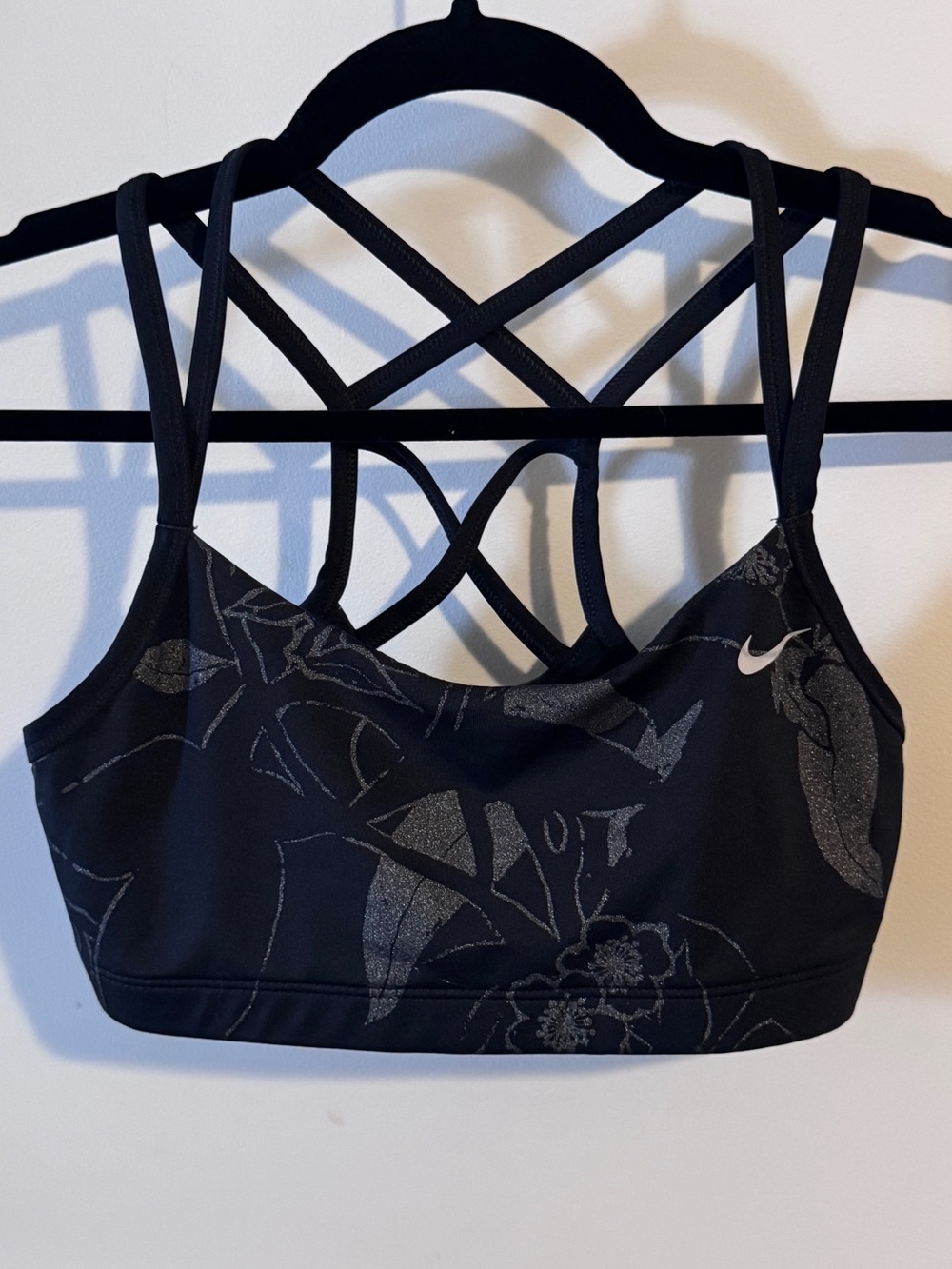 Nike Black Floral Strappy Double-Back Sports Bra